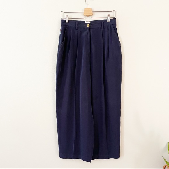 Vintage MOSCHINO Jeans Pants Trousers, Wide Leg, Navy Blue Italy, High Waist 10 - Picture 1 of 8
